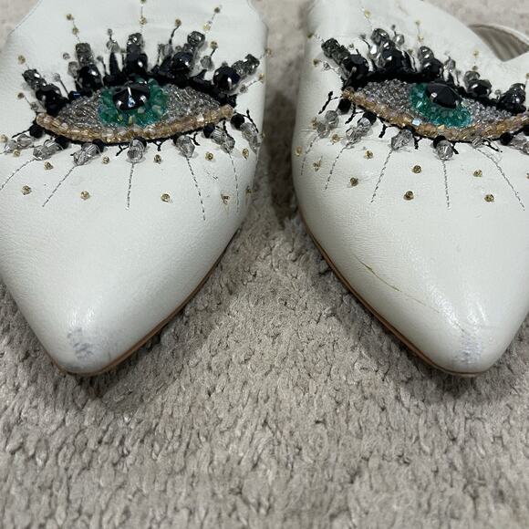 Kurt Geiger London Embellished Olive Eye Mules Beaded Embroidered Size 41 US 10 - Picture 4 of 10